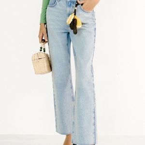Zara High Rise Straight Leg Jeans in light blue